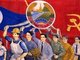 Laos: Revolutionary Socialist realist-style political poster on the streets of Vientiane
